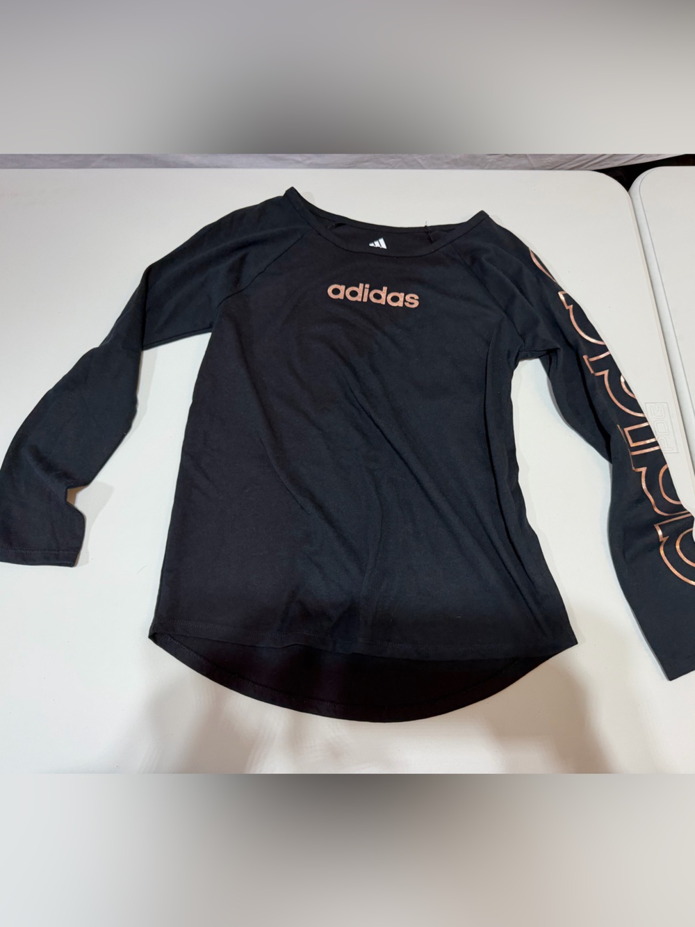 adidas Black Tee with Rose Gold Logo Print